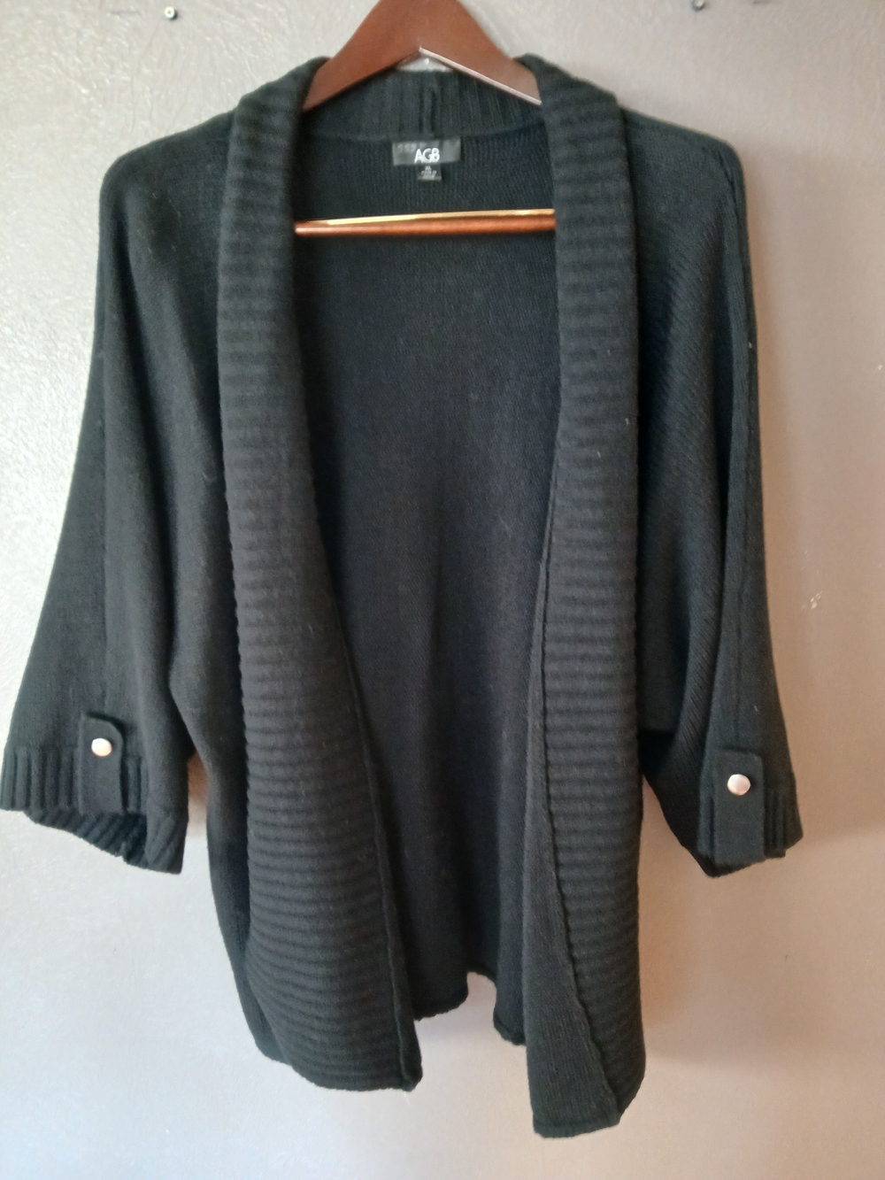 AGB Black Ribbed Shawl Collar Open Cardigan XL